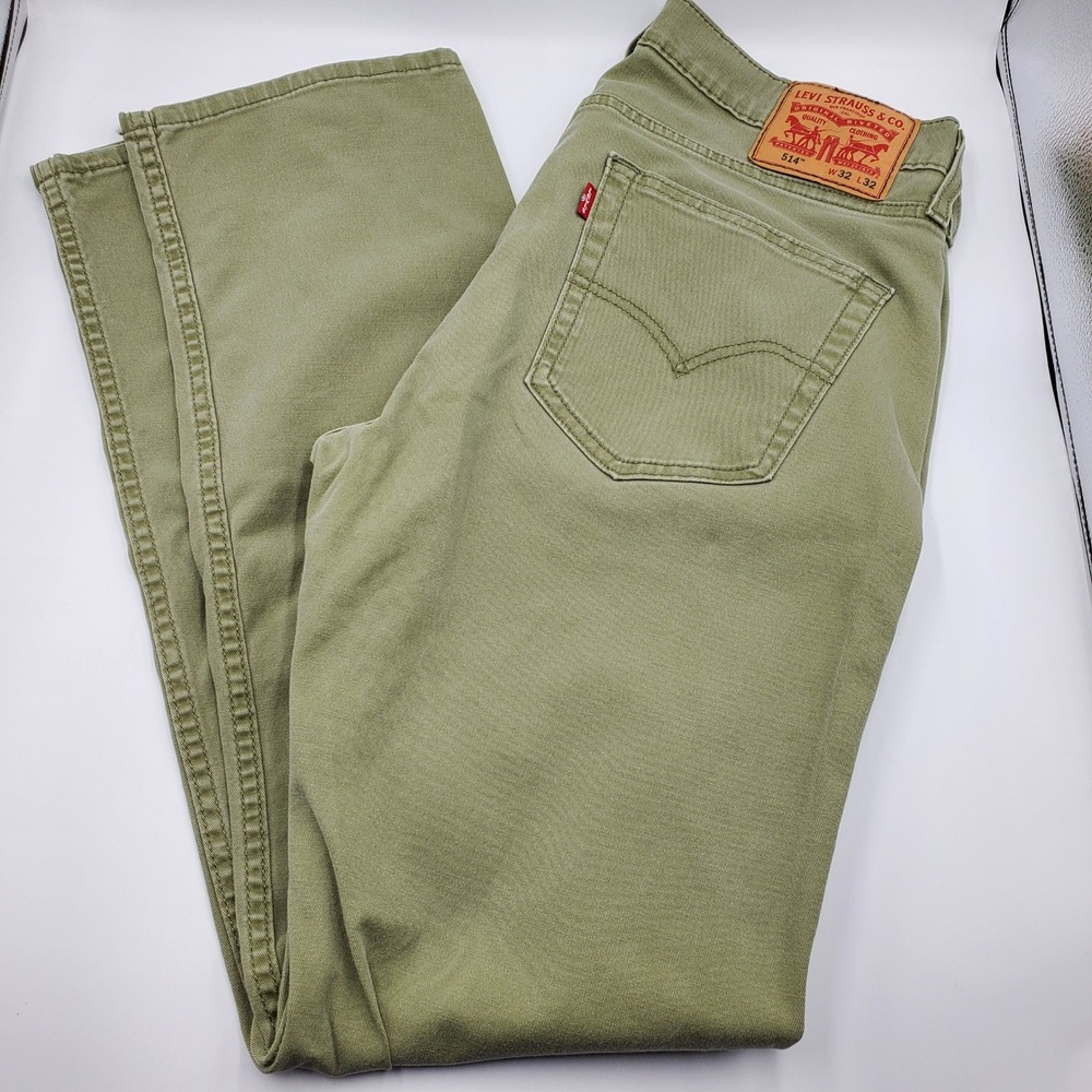 Levis 514 Straight Fit Jeans  Mens 32x32 Olive Green Cotton Stretch 00514-1781